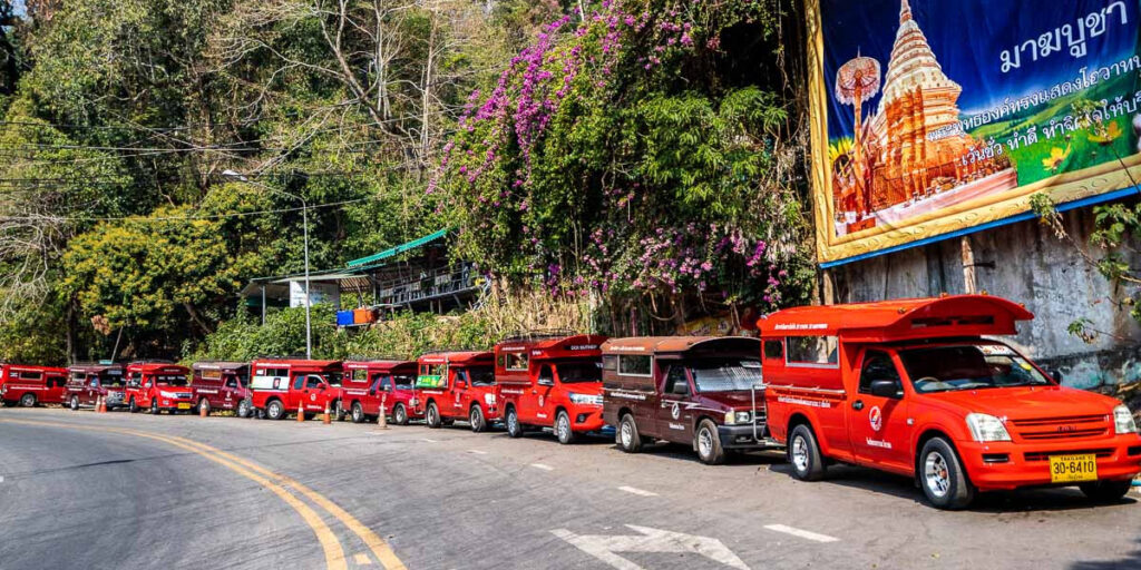 Songthaew (Red Truck) in Chiang Mai, Thailand.