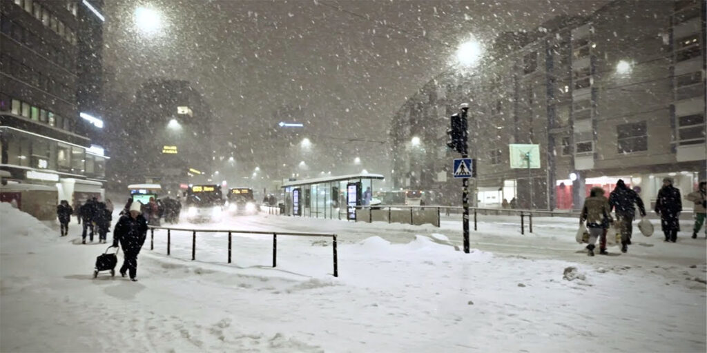 Winter streets in Helsinki, Finland.